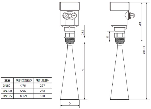 防爆雷達(dá)液位計RD708外形尺寸圖
